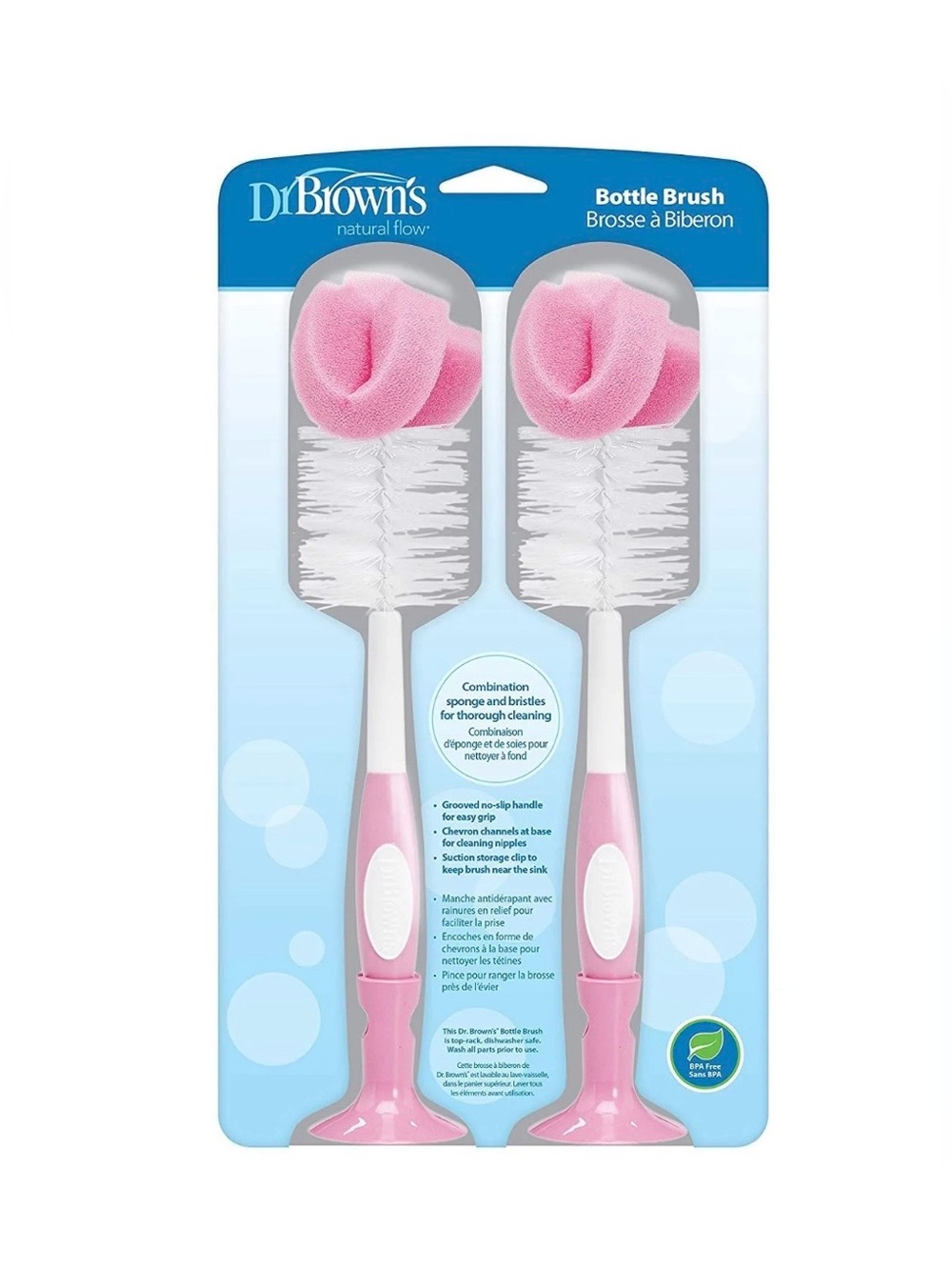 NIP/ Dr. Brown’s Natural Flow Baby Bottle Brush 2-Pack – Pink